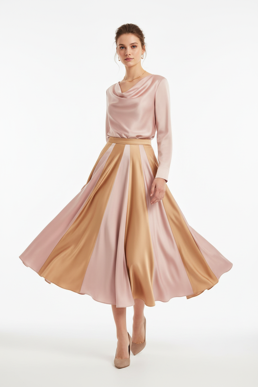 Olivie Satin Midi Skirt - Elegant Ladies Fashion